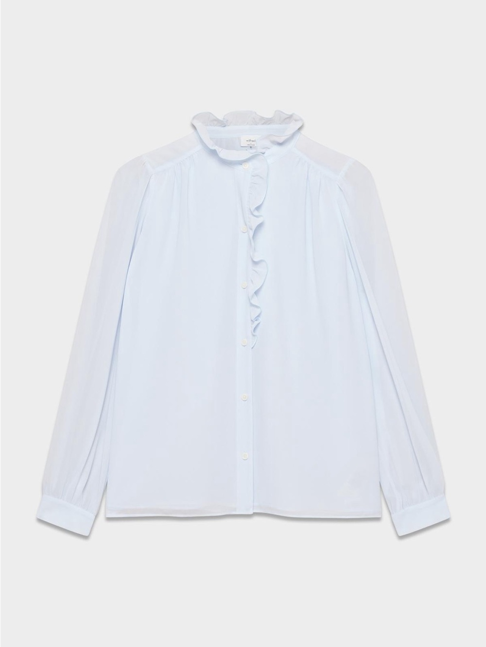 Aritzia Wilfred Pale Blue Ruffle-Neck Long Sleeve Valentina Blouse